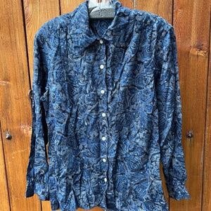 PRETTY BLUE PAISLEY RAYON VINTAGE 90S LIZWEAR BLOUSE